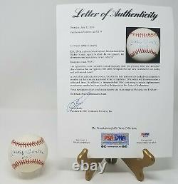 Mickey Mantle Signed AL Brown Baseball No. 7 Insc Display Case PSA Letter COA