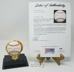 Mickey Mantle Signed AL Brown Baseball No. 7 Insc Display Case PSA Letter COA