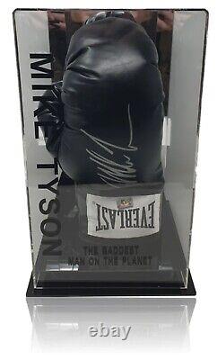 Mike Tyson Hand Signed Black Everlast Boxing Glove In A Display Case COA