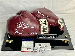 Mike Tyson Signed Pair of (2) Everlast Boxing Gloves (PSA COA) With DISPLAY CASE