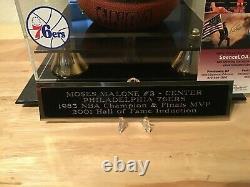 Moses Malone 76ers Signed Mini-Basketball with Display Case & NameplateJSA COA