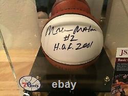 Moses Malone 76ers Signed Mini-Basketball with Display Case & NameplateJSA COA