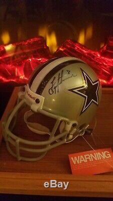 Nice! Troy Aikman Signed Cowboys Mini Helmet W Coa & Display Case