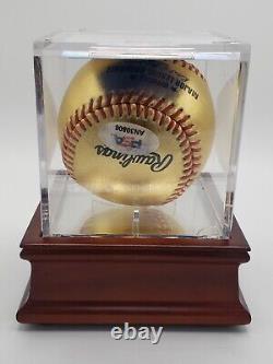 Nolan Ryan New York METS Signed GOLD Baseball & Mirrored Display Case PSA COA