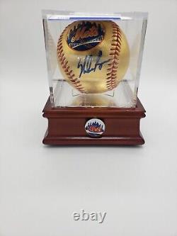 Nolan Ryan New York METS Signed GOLD Baseball & Mirrored Display Case PSA COA