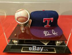 Nolan Ryan Texas Rangers Autographed Signed Hat & Baseball In Display Case W Coa