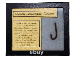 Original Colonial Jamestown, Virginia Fish Hook in Glass Display Case with COA