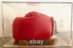 Oscar DeLaHoya signed boxing glove in display case with COA