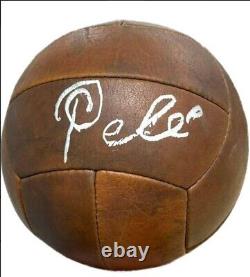 Pele Signed Reproduction Vintage Soccer Ball Beckett COA, Display Case, Plaque