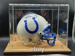 Peyton Manning Signed Riddell Mini Helmet Autograph Coa With Display Case