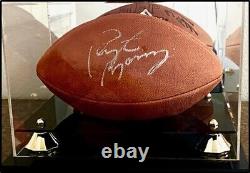 Peyton Manning signed football in display case with COA