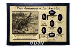 Pistol Ammunition Bullets of The Civil War with Display Case and COA