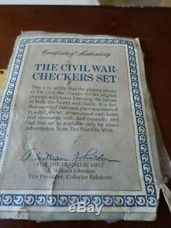 Rare, Franklin Mint Civil War Checkers set and display case and COA