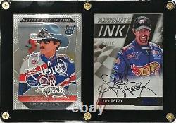 Richard Petty & Kyle Petty Dual Signed Nascar Cards Display Case with COA