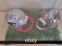 Rob Gronkowski Signed Patriots AND Bucs Mini Helmets in Display Case with COAs