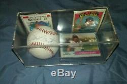 Ron Santo Autographed Ball & Display Case & 70,72,74 Topps Cards & Coa (romlb)