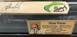 SHANE WARNE Signed Cricket Bat Mini Size + Display Case + Plaque Australia COA