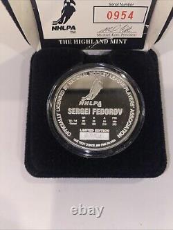 Sergei Fedorov Signed Puck & 1 Ounce Silver Coin & Display Rotating Case JSA COA