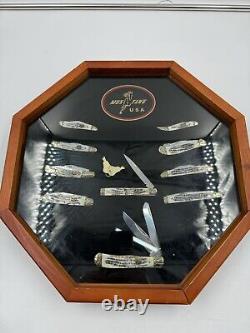 Set Of 10 Mustang Knives In A Wood With Glass Front Display Case & Coa Rare