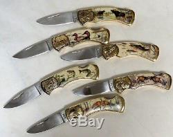 Set of 6 Franklin Mint Sportsman Folding Knives With Display Case and COA's