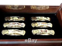 Set of 6 Franklin Mint Sportsman Folding Knives With Display Case and COA's