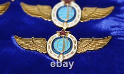 USSR SOVIET COSMONAUT WINGS PINS RUSSIAN SET Of 5 With COA & DISPLAY CASE