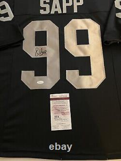 Warren Sapp Signed Custom Oakland Raiders Jersey in 32X24 Display Case JSA COA