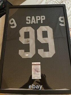Warren Sapp Signed Custom Oakland Raiders Jersey in 32X24 Display Case JSA COA