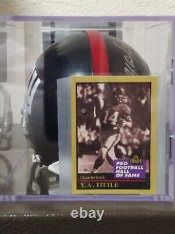 YA TITTLE Signed Throwback NY Giants Mini Helmet (LEAF COA) W / Display case