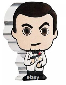 1 once Barre. 007 James Bond Figurine en argent 999. Chibi COA. Boîte de présentation. Pièce