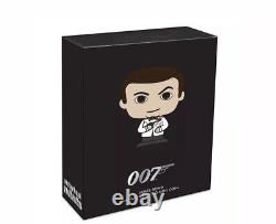 1 once Barre. 007 James Bond Figurine en argent 999. Chibi COA. Boîte de présentation. Pièce