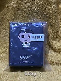 1 once Barre. 007 James Bond Figurine en argent 999. Chibi COA. Boîte de présentation. Pièce