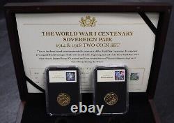 1914 & 1918 2 pièces pleines souveraines, George V. Présentées dans un coffret avec certificat d'authenticité.