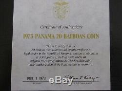 1972 République Du Panama 20 Balboas Silver Proof Withdisplay Case & Coa
