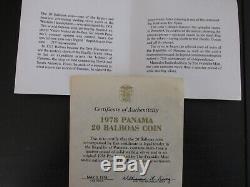 1978 Panama 20 Balboas En Argent Épreuve Numismatique Avec Affichage Cas Et L'aco