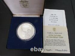 1978 Panama Proof Silver 20 Balboas Avec Vitrine Et Coa