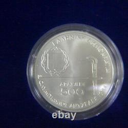 1982 Grèce Olympic Silver & Gold, Proof & Unc, 3 Pièces Mises En Vitrine Avec Coa