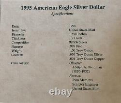 1995 1 Oz Silver American Eagle (non Circulé) Avec Aco Et Boîtier/boîte D'affichage