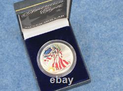 1999 American Silver Eagle Peint Avec Vitrine Et Coa E1933