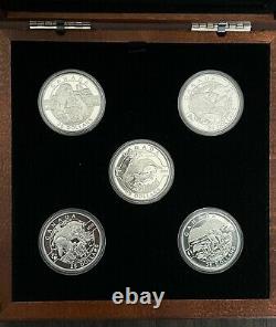 2013 O Canada 25,9999 $ 1oz Fine Silver 5 Coin Set With Coa & Display Case