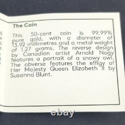 2015 Canada 50 Cent. Pièce de monnaie en or pur 9999, épreuve Hibou avec étui de présentation et certificat d'authenticité