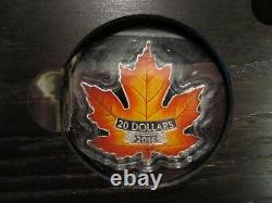 2016 Coloré. 9999 Silver Proof Canadian Maple Leaf Coin Withcoa And Display Case