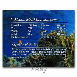 2017 Palau 2-coin Argent 10 $ Marine Life Protection Proof Set Display Case & Coa