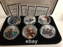 (6) 1 Oz Argent Lisa Parker Series Complete Set + Colorisation & Case Coas D'affichage