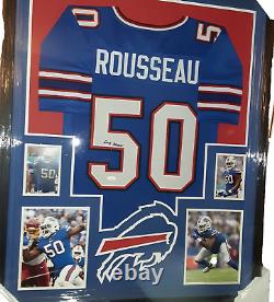 Affichage encadré du maillot signé de Gregory Rousseau des Buffalo Bills avec certificat d'authenticité JSA