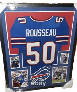 Affichage encadré du maillot signé de Gregory Rousseau des Buffalo Bills avec certificat d'authenticité JSA