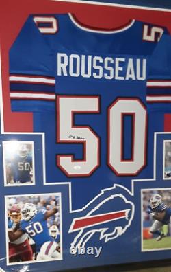 Affichage encadré du maillot signé de Gregory Rousseau des Buffalo Bills avec certificat d'authenticité JSA