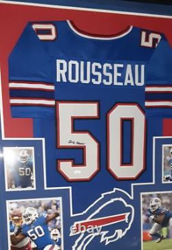 Affichage encadré du maillot signé de Gregory Rousseau des Buffalo Bills avec certificat d'authenticité JSA