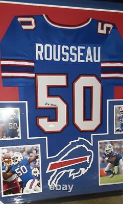 Affichage encadré du maillot signé de Gregory Rousseau des Buffalo Bills avec certificat d'authenticité JSA