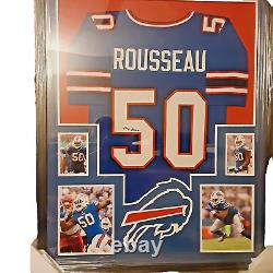 Affichage encadré du maillot signé de Gregory Rousseau des Buffalo Bills avec certificat d'authenticité JSA